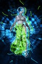 Female cyborg on techno background 3d illustration Royalty Free Stock Photo