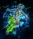 Female cyborg on techno background 3d illustration Royalty Free Stock Photo
