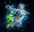 Female cyborg on techno background 3d illustration Royalty Free Stock Photo