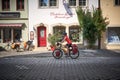 Female Cyclist Touring Rothenburg in Germany