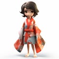 Whimsical 3d Rendered Anime Girl In Kimono - Camila