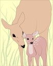 Female deer with fawn deer, pastel colors vector illustration