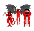 Female demon Warrior set. Three Succubus berserk. Strong Woman devil. lady satan. Hell warriors. Vector illustration Royalty Free Stock Photo