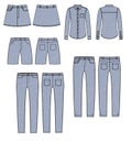 Female denim collection. technical sketches