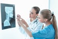 Female Dental Orthodontic Doctor Showing Human Jaw Model for Instruction and Consulting to Her Patient, Specialist Dental Doctor