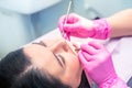 Female dentist curing a woman patient. Dental clinic and dentist appointment concept Royalty Free Stock Photo