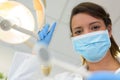 Female dentist holding dental lights in dental clinic