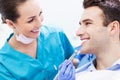Female dentist with male patient Royalty Free Stock Photo