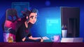 Female designer working on computer at night