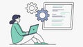 Female developer coding on a laptop, software development vector concept, vector design Generative AI Royalty Free Stock Photo