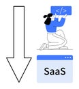 Developer Working on SaaS Platform with Coding Interface and Arrow Symbolizing Growth Royalty Free Stock Photo