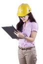 Female developer making survey report Royalty Free Stock Photo