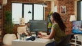 Female developer working on IT software program to create web database Royalty Free Stock Photo