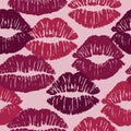 Female different colors lipstick kiss isolated on pink background. Vector seamless pattern. Royalty Free Stock Photo