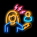 female discussion and conviction neon glow icon illustration