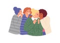 Female discussion meeting, gossip together, women group telling, whispering secrets cover mouth vector illustration