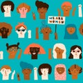 Female diverse faces of different ethnicity seamless pattern. Royalty Free Stock Photo