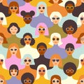 Female diverse faces of different ethnicity seamless pattern. Women empowerment movement pattern. International women s day Royalty Free Stock Photo