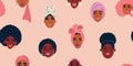 Female diverse seamless pattern. African American women in ethnic headdresses.