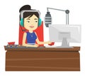 Female dj working on the radio vector illustration