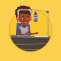 Female dj working on the radio vector illustration