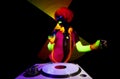 Female djing in glow UV costume