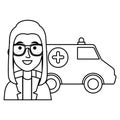 Female doctor with ambulance avatar character