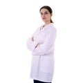 Female doctor assistant scientist in white coat over isolated background Royalty Free Stock Photo