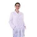 Female doctor assistant scientist in white coat over isolated background Royalty Free Stock Photo