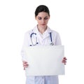 Female doctor assistant scientist in white coat over isolated background Royalty Free Stock Photo