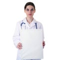 Female doctor assistant scientist in white coat over isolated background Royalty Free Stock Photo