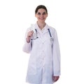 Female doctor assistant scientist in white coat over isolated background Royalty Free Stock Photo