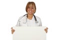 Female doctor with a banner