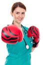 Female doctor with boxing gloves, challenge concept