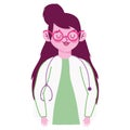 female doctor cartoon with stethoscope white background Royalty Free Stock Photo