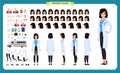 Female doctor character creation set. Full length, different views, emotions, gestures. isolated vector design.Cartoon flat-style