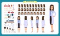 Female doctor character creation set.Front, side, back view animated character.Doctor character creation set with various views Royalty Free Stock Photo