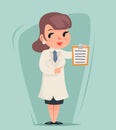 Female Doctor Character Hold Clipboard Icon Medic Advice Retro Cartoon Design Vector Illustration Royalty Free Stock Photo