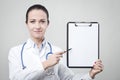 Female doctor with clipboard