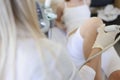 Female doctor conducting ultrasound examination of patients knee in clinic Royalty Free Stock Photo