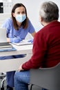 Female doctor conducts a medical interview with the senior patient Royalty Free Stock Photo