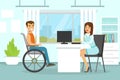 Female Doctor Consulting Disabled Patient in Wheelchair in Medical Clinic, Medicine, Healthcare Concept, Hospital Room