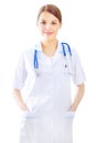 Female doctor with cute smile isolated on white Royalty Free Stock Photo