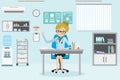 Female Doctor dentist in office room,medical furniture and equipmen Royalty Free Stock Photo