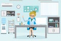 Female Doctor dentist in office room,medical furniture and equipmen Royalty Free Stock Photo