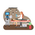 Female doctor doing abdominal ultrasound scan to female patient flat vector illustration. Ultrasound medical examination