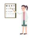 Female doctor doing vision check icon
