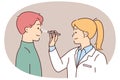 Female doctor examine male patient sight