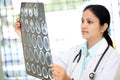 Female doctor examining a brain tomography scan Royalty Free Stock Photo