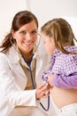 Female doctor examining child with stetoscope Royalty Free Stock Photo